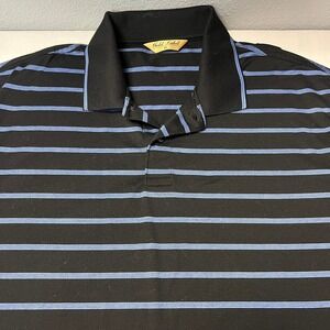 Roundtree‎ & Yorke Black & Blue Gold Label Polo Shirt Striped Golf Casual Sz XL